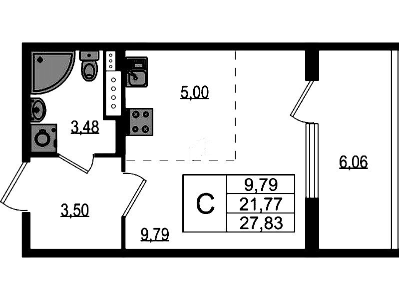 Квартира студия 21.77 м², 3/4 эт., ЖК «Любоград в Стрельне»